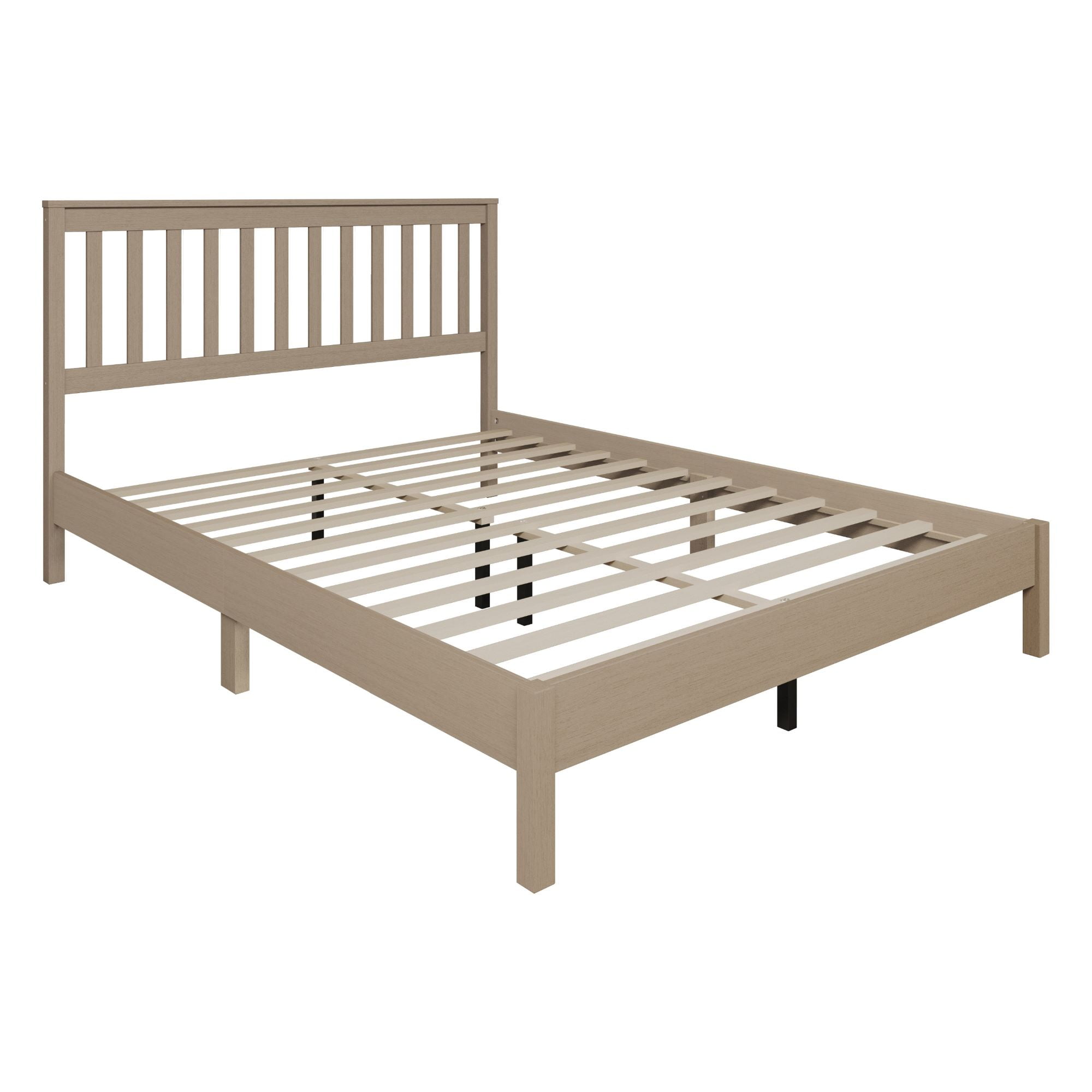 Home Design Fresno Twin Wood Platform Bed Frame with Open Slat Panel Headboard, Gray, Easy Assembly
