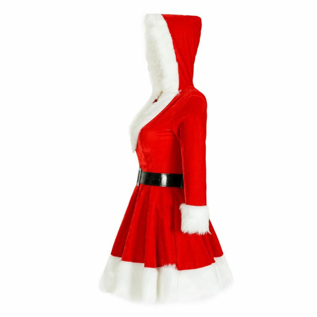 Traje de Miss Santa para mujer con cinturón, con capucha Sweetie