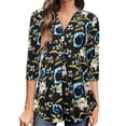 thumbnail image 2 of Puntoco verano mujer media manga estampado botón tops blusa cuello en V camisa pulóver Puntoco Puntoco-530, 2 of 9