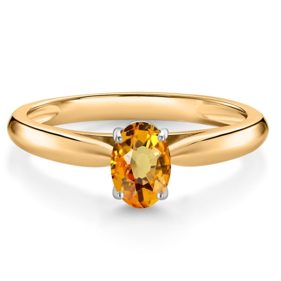 Gem Stone King 0.62 Ct Oval Yellow Sapphire 10K Yellow and White Gold Solitaire Engagement Ring (Size 9)