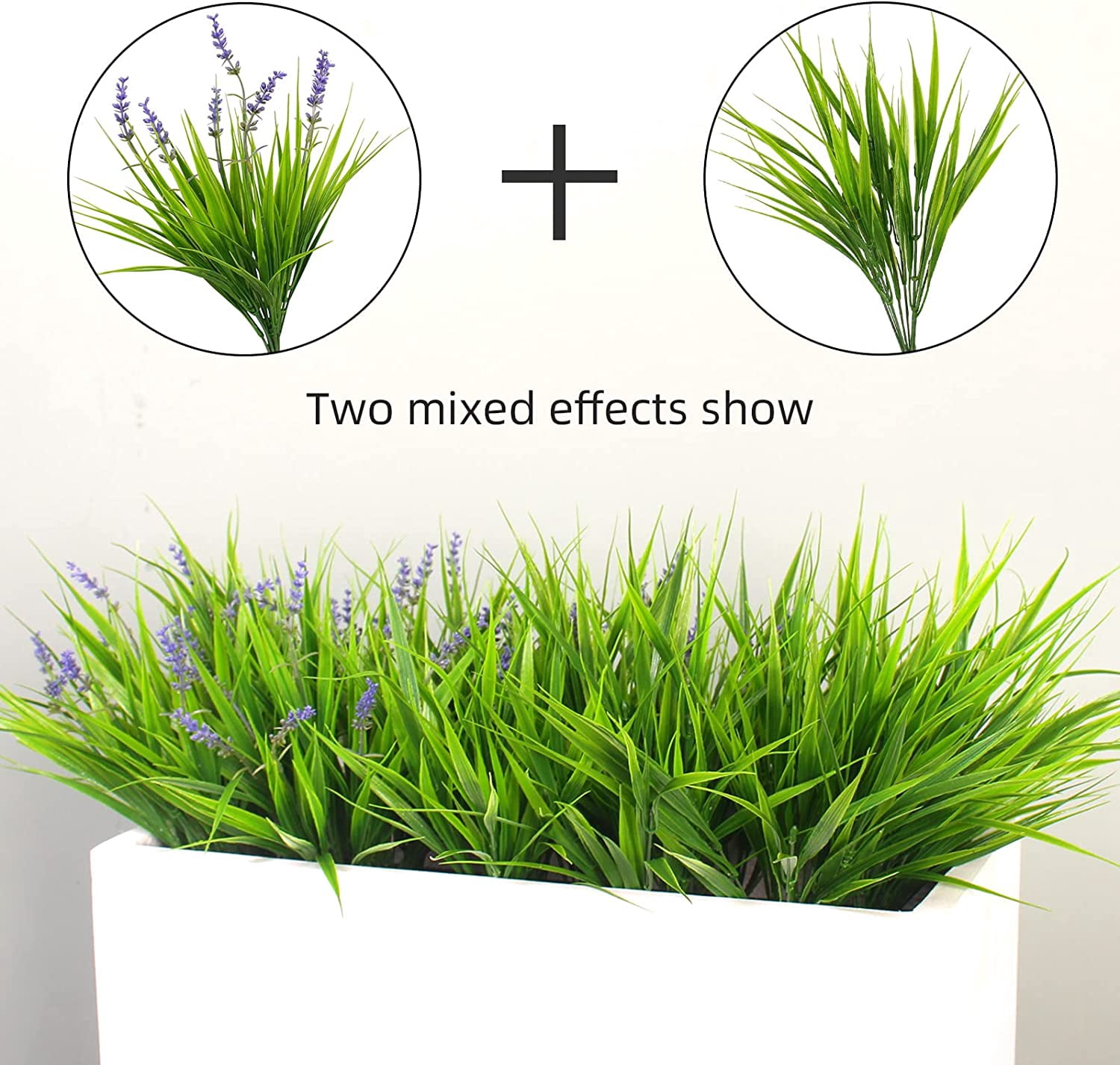12 Bundles Artificial Plants Outdoor Fake Monkey Grass with Flowers for Pot Garden Verandah Decor for Window Garden Office Patio Hanging Planter Pathway Front Porch (Grass with Flowers)