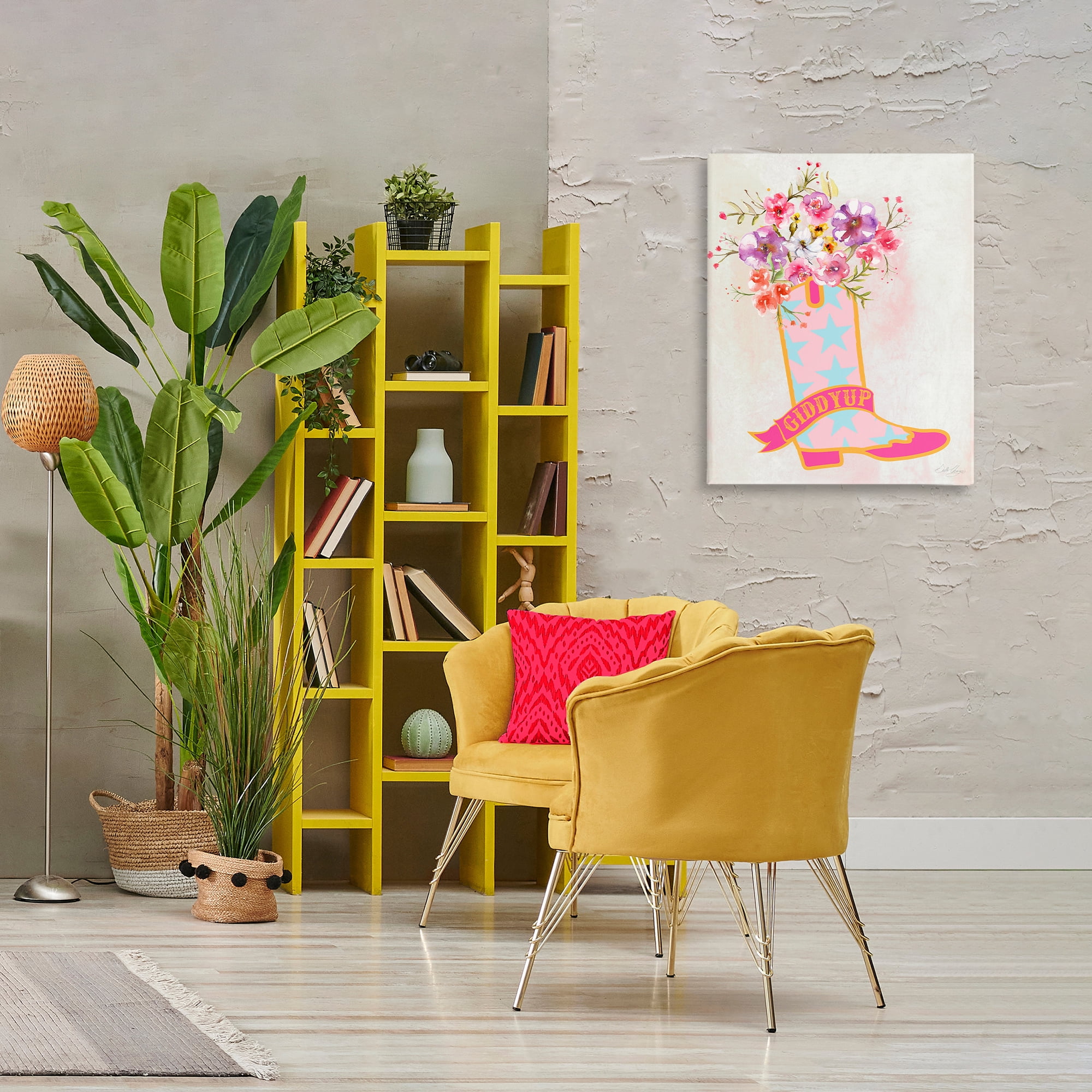 Stupell Industries Giddy Up Floral Cowgirl Plants & Flowers Painting Wrapped Canvas Art Print Wall Art, 24 x 30