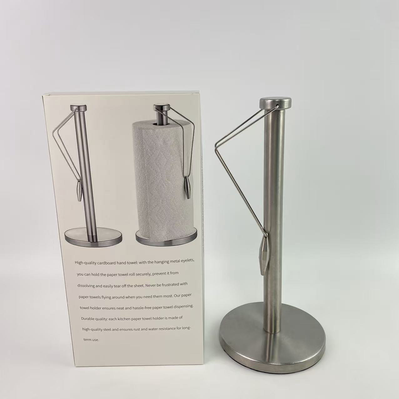 WELHOLDER Paper towel holders,Paper Towel Holder Stand Countertop with Heavy Weighted Stainless Steel Base, Free Standing Paper Towel Holder (Brushed Nickel)