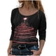 thumbnail image 1 of Blusa de manga larga con cuello redondo y estampado de árbol de Navidad para mujer Pompotops  FGAJ12602, 1 of 5
