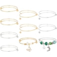 thumbnail image 1 of 10 pulseras rígidas expandibles de 2,5 pulgadas con cuentas de bola extraíbles - Pulseras rígidas de alambre de acero inoxidable dorado y plateado, 1 of 7