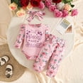 thumbnail image 2 of Yhhting Baby Girls Outfit Sets Ruffles Long Sleeve Letter Bodysuit Romper + Floral Prints Pants Headband Set Girls Outfits ,3-6 Months, 2 of 3
