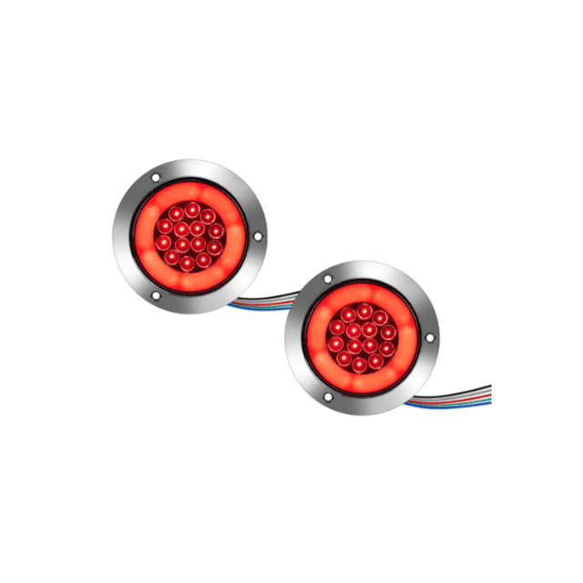 2 pzs Plafones 14 Led Gel Redondo Camion 4 Funciones 24v. Malubero Rojo