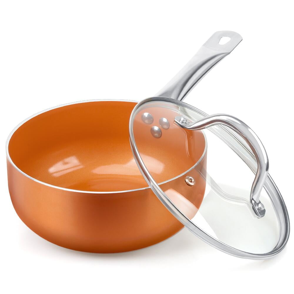 FGY Copper 2.5QT Saucepan Non Stick Ceramic Coating Mini Sauce Pan with