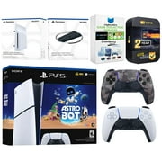 Sony PlayStation 5 Astro Bot Slim Digital Bundle with Disc Drive, Extra Controller, Vertical Stand, MightySkins Game Collection Services and 2 Year Extended Warranty - Gray Camo