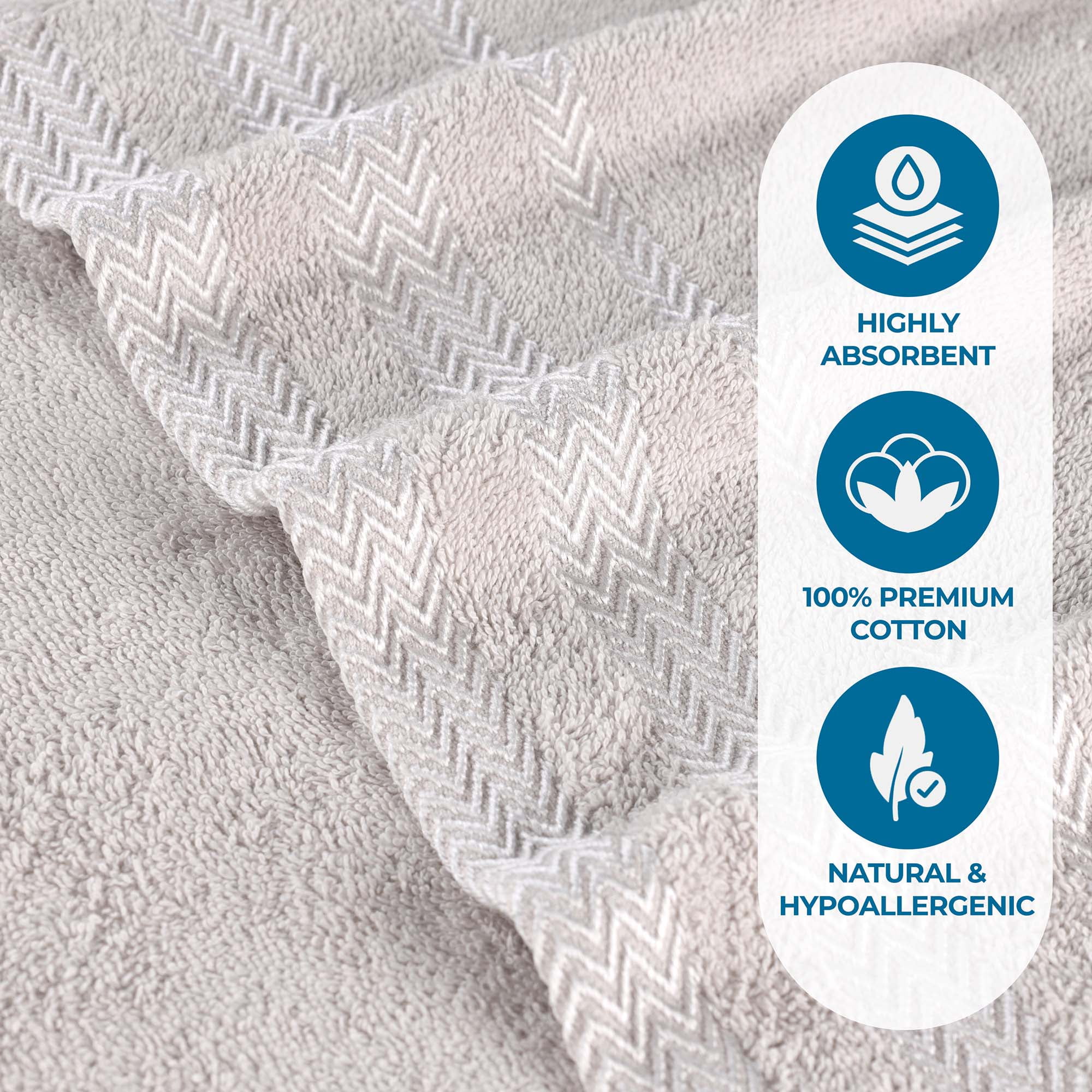 Superior Hays 9 Piece Cotton Plush Towel Set, Ultra Soft Absobent Towels, Platinum