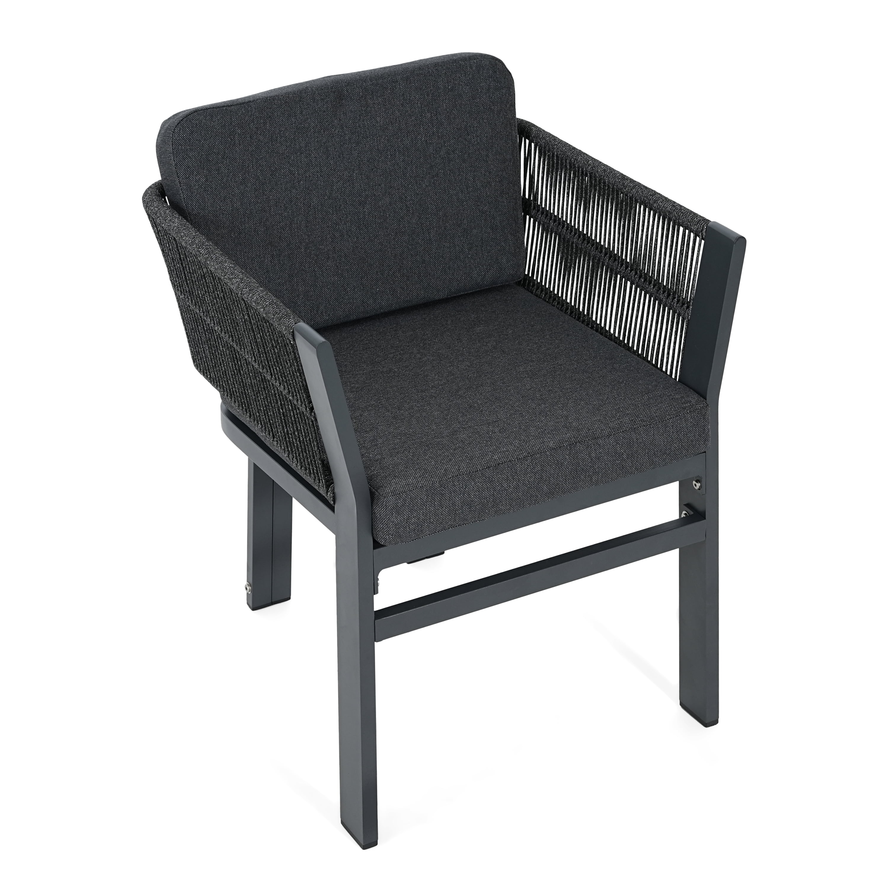 Outdoor Dining Chair Set of 2, Grey Aluminum Frame with Grey Cushion All-Weather Patio Seating, Grey
