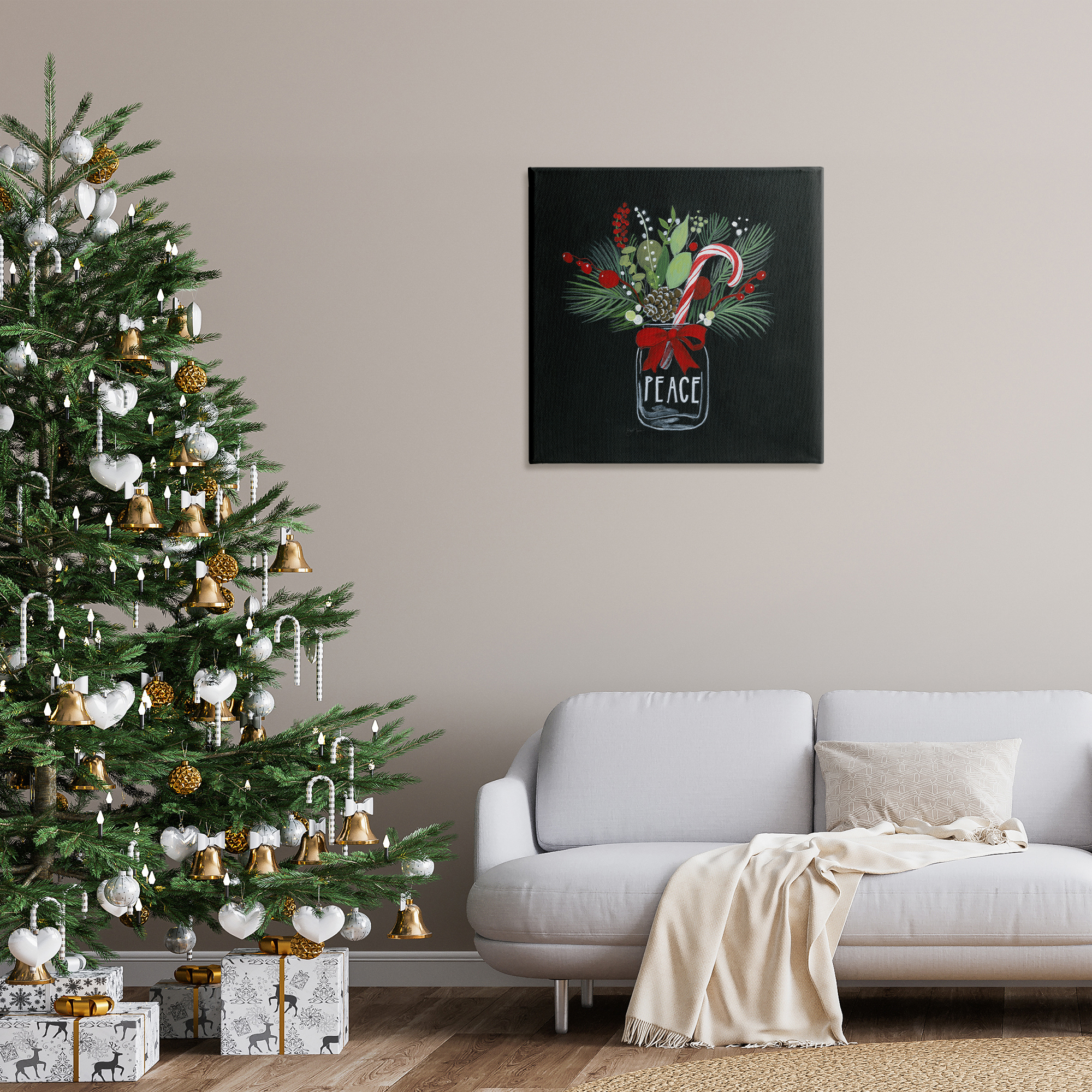 Stupell Industries Peace Candy Cane Jar Holiday Painting Gallery Wrapped Canvas Art Prints Wall Art, 30 x 30