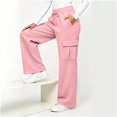thumbnail image 6 of Women's Fleece Lined Cargo Pants Elastic Waist Drawstring Wide Leg Casual Lounge Trousers Cozy Fall Winter Jogger Pants with Pockets Pink, 6 of 9