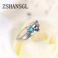 thumbnail image 2 of Anillo de plata auténtica para mujer, joyería de lujo con doble Corazón de amor, Circonia cúbica transparente, color plateado, 2 of 2