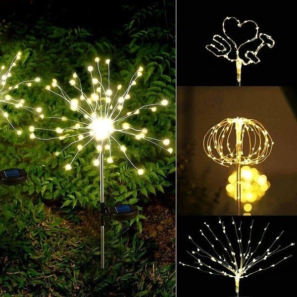 Luces de cadena de plata de fuegos artificiales solares Ramo de hadas Luces de diente de león Luces de estallido de estrellas Luz de estaca de jardín centelleante Muyoka Hogar