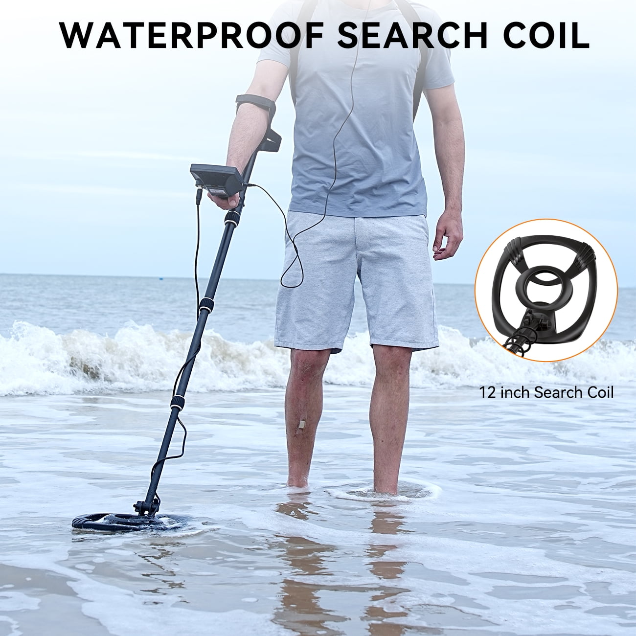 High-Precision Professional Metal Detector for Adults - Dual Backlit LCD Display, Advanced DSP Chip, and 12" Waterproof Coil, 5 Modes, Rugged Spiral Structure with Adjustable Length