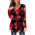 thumbnail image 2 of Puntoco moda mujer cuello redondo manga larga camiseta otoño estampado botón blusa suelta tops Puntoco Puntoco-4996, 2 of 7