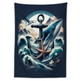 thumbnail image 2 of Ambesonne Nautical Tablecloth Rectangular Table Cover, Marine Anchor and Seagull, 52"x70", Indigo and Dark Salmon, 2 of 3