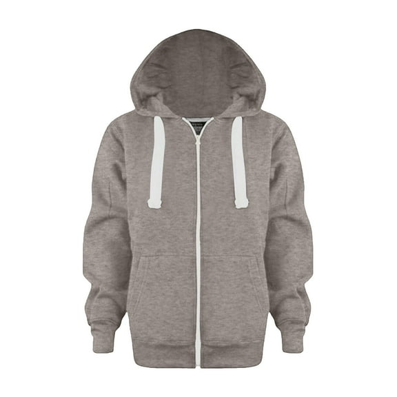 Caqnni Boys Little Girls Hoodies Sweatshirt Pullover Full Zip Sweatshirt, Zippin Polar Fleece Jacket for Solid Color Casual Long Sleeve Fall Winter Hoodies (A09-Coffee,13-14 Years)