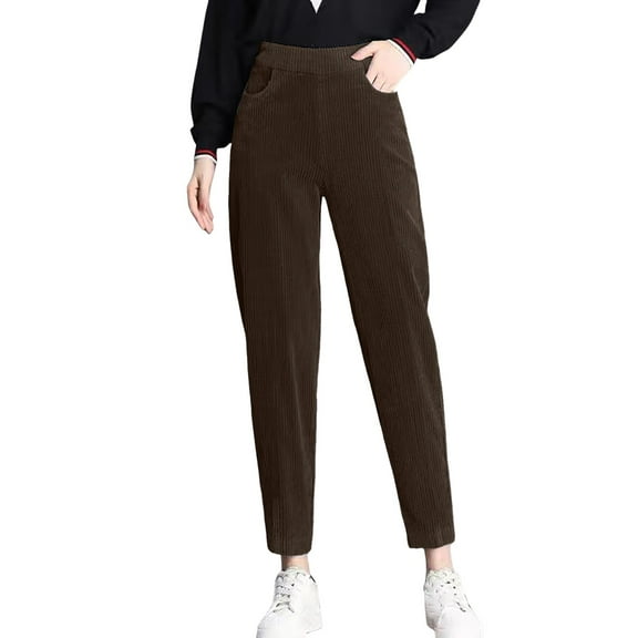 CONFREE Womens Casual Pants Wide Leg Corduroy Pants for Women Stretchy Solid Color Warm Fall Winter Trousers With Pocket