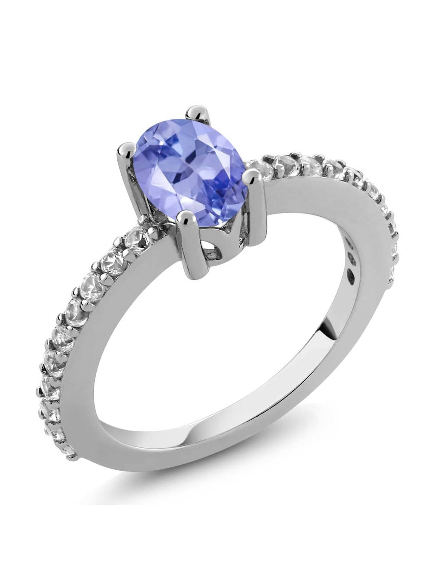 Beautiful Oval Gemstone & White Created Sapphire 925 Sterling Silver ...