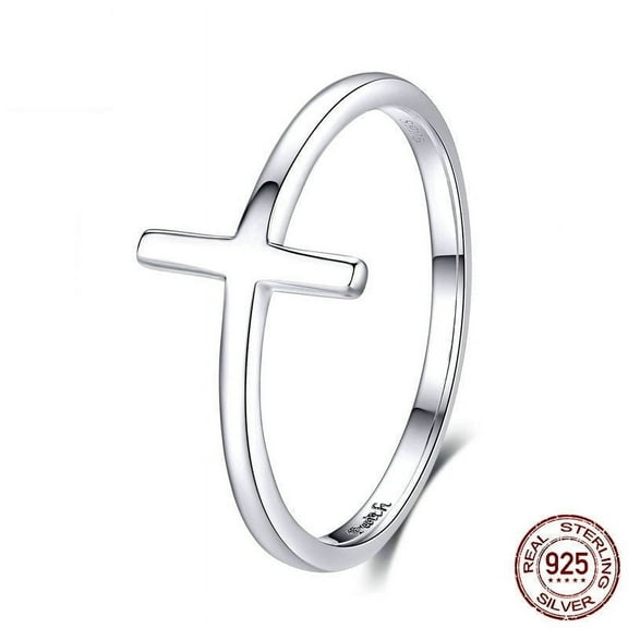 Sterling Silver Cross Ring for Women: 925 Platinum Plated Cross Design, Lightweight Everyday Jewelry, 1.2g