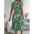 thumbnail image 3 of Vestido Corto de Verano Elegante Estampado Cintura Grande Doblado Plisado, Cuello en V de la Mitad de la Manga para el Uso Diario, de Primavera Y Casual, 3 of 5