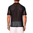 thumbnail image 3 of INSPIRE CHIC Father's Day Men's Lace Hollow See Through Button Down Short Sleeve Disco Sheer Shirt XL Black, 3 of 5