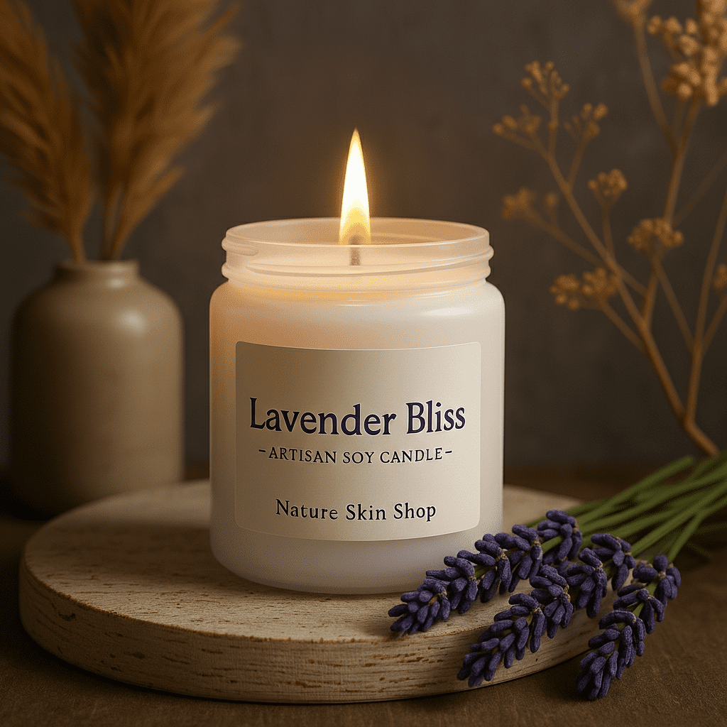Nature Skin Shop Lavender Bliss Artisan Soy Candle – Hand-Poured Natural Soy Wax Candle with Calming Floral Aroma – 8 oz Jar