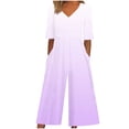thumbnail image 3 of Oksale Womens Short Sleeve Jumpsuits Dressy Loose Gradient Wide Leg Pants with Pockets Zip Back Casual V Neck Summer Clothes Loose Overalls Beach Wear Purple M, 3 of 6