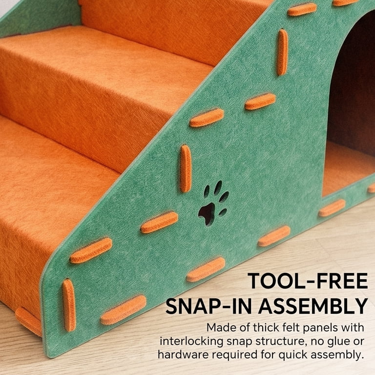 AsterOutdoor 4-Tier Pet Stairs, Anti-Slip Orange photo 5