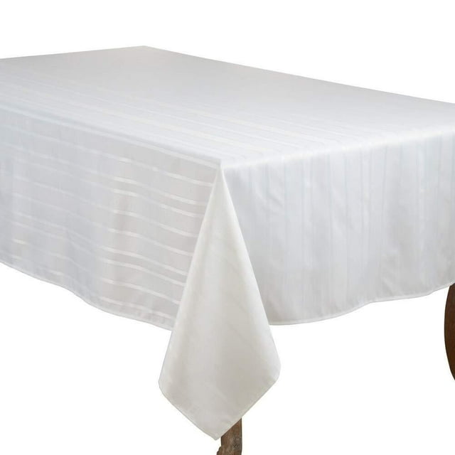 Fennco Styles Delicate Woven Jacquard Stripe Tablecloth - White Table Cover for Home, Dining Room DÃ©cor, Banquets, Family Gathering, Wedding and Special Occasion