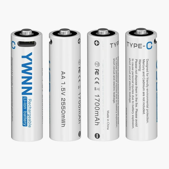 AIR-1.5V AA Lithium Rechargeable Batteries,Stable 2550mWh Capacity, USB Type-C Charging, 4-Pack - Ideal for High-Drain Devices