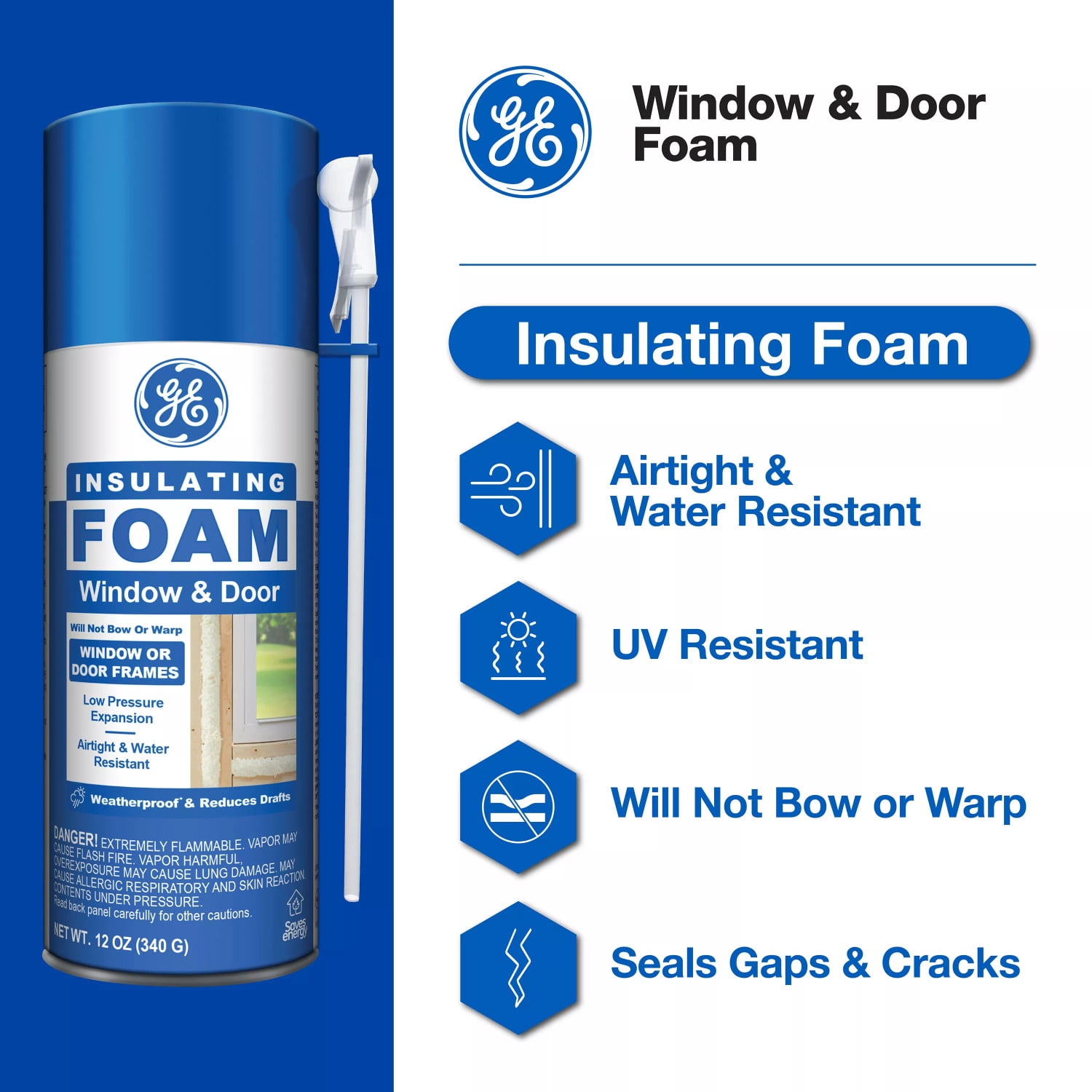 (4 pack) GE Window & Door Insulating Foam, Pack of 1, Yellow 12 oz Can