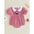 thumbnail image 5 of Baby Girls Football Outfit Rugby Bow Embroidery Smocked Bubble Romper Doll Collar Striped Short Sleeve Jumpsuit Game Day Clothes, 5 of 8