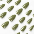 thumbnail image 4 of 24 Pcs Coffin Press on Nails Long, Fake Nails Glue on Nails, Glossy False Nails with Glue, Acrylic Nails for Women and Girls (Almond Olive Green) Almond Olive Green 0.04 Fl Oz (Pack of 24), 4 of 4