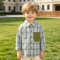 thumbnail image 6 of KPOPLK Little Big Boys Shirt Long Sleeve Flannel Plaid T-Shirt Cotton Button Down Linen Design Top(2-3 Years,Green), 6 of 9
