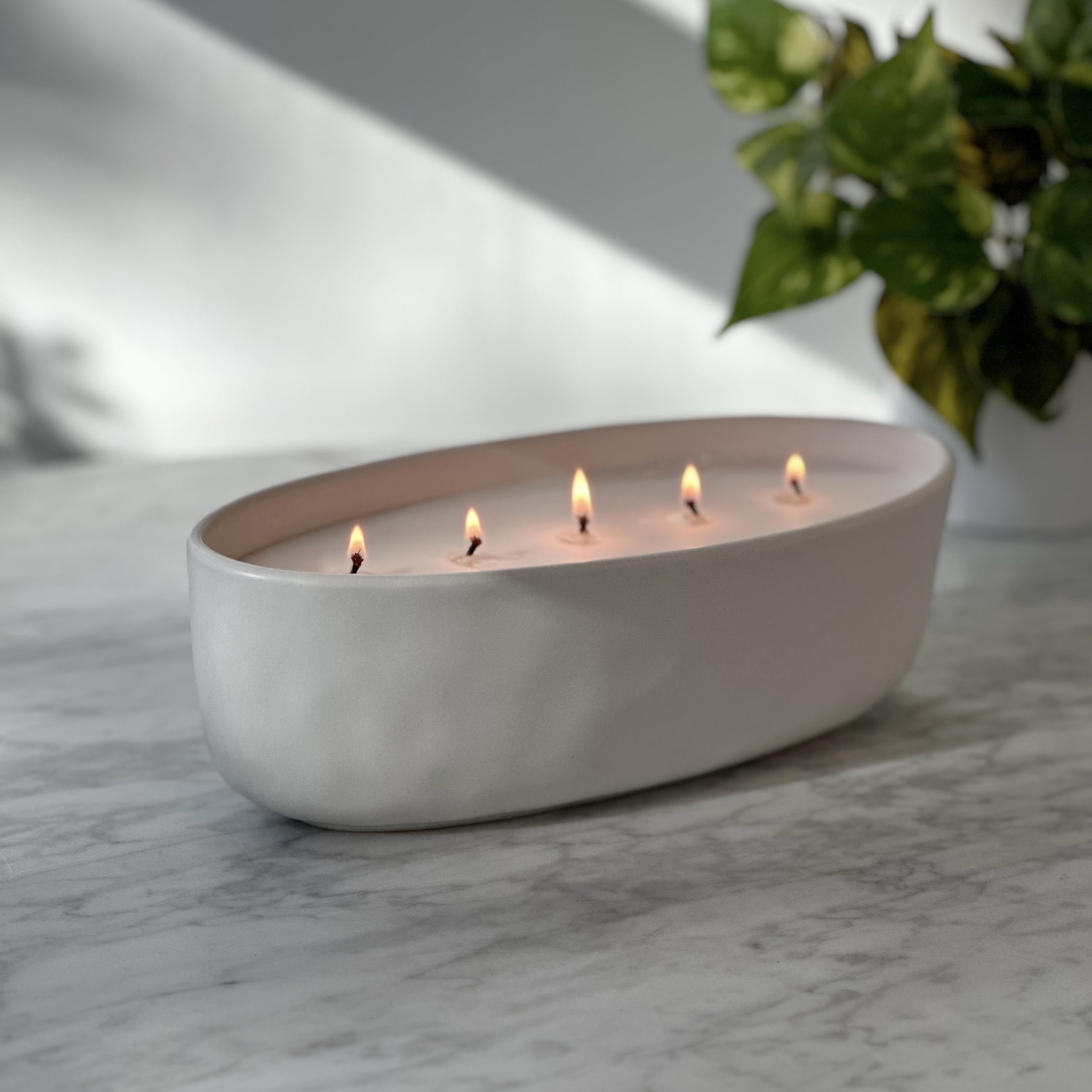 (4 pack) Better Homes & Gardens 40.5 oz 5-Wick Ceramic Candle, Salted Coconut & Mahogany, Grey