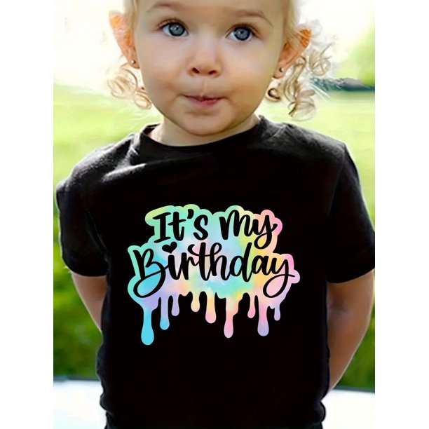 Girls Cute Round Neck"Its My Birthday" Graphic Short Sleeve T-shirt Casual Tees Top Summer Kids Clothes