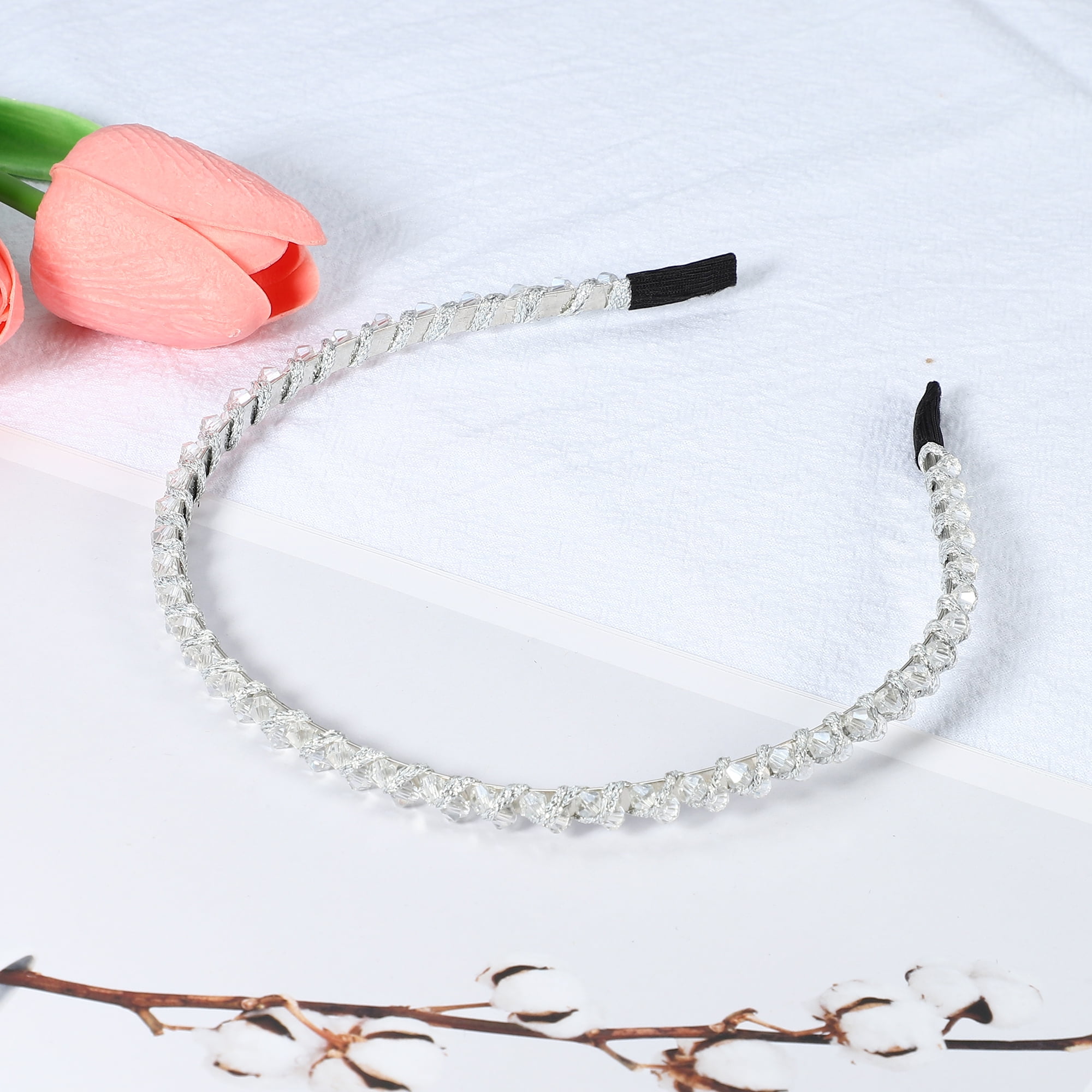 Unique Bargains Rhinestone Embellished Headband, White