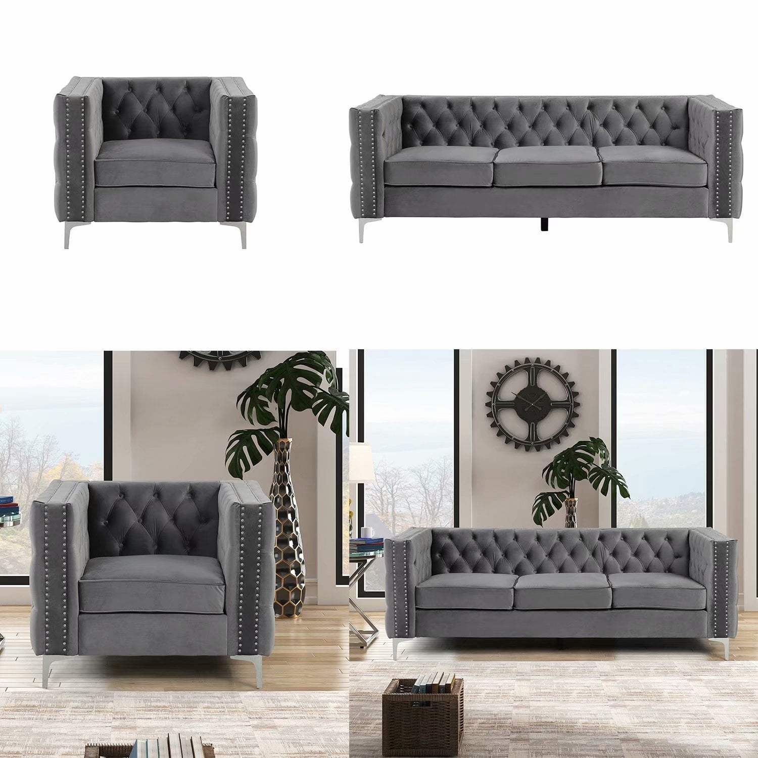 Morden Fort Modern 2 Pieces of Chair and Sofa Couch Set with Dutch