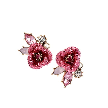 Glitter Rose Mismatch Stud Earrings