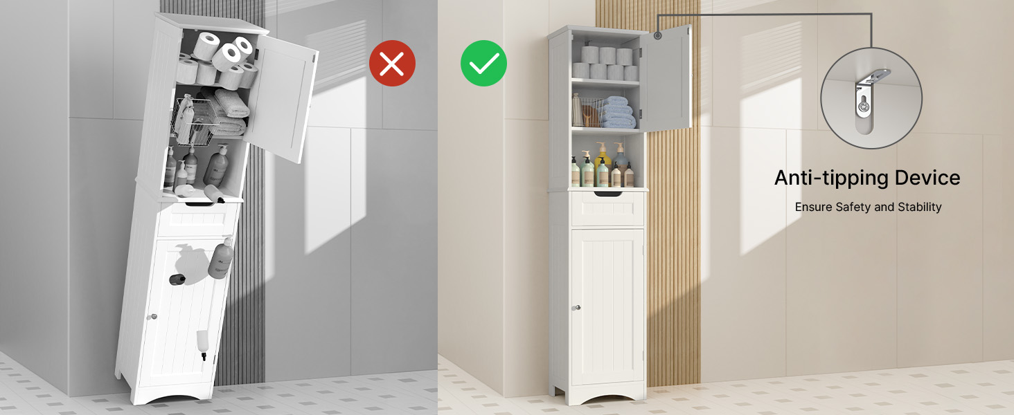 Aiho 67.2"H 2-Door Storage Cabinet – with Adjustable Shelves, Universal for Bathroom, Kitchen & Living Room White