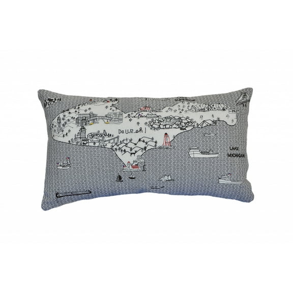 24" White Michigan Upper Peninsula Daylight Skyline Lumbar Decorative Pillow
