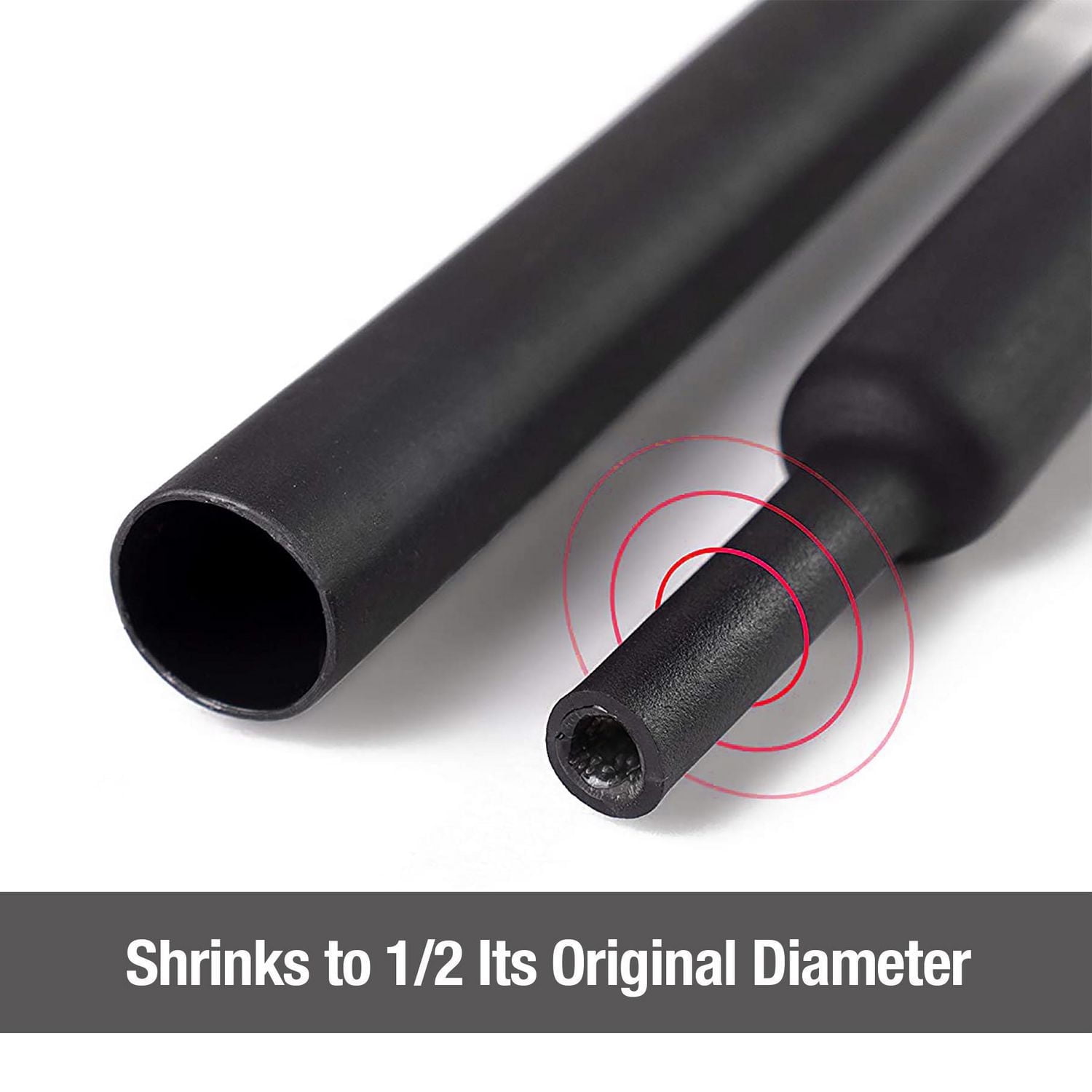 WorkPro Gaine thermorétractable électrique 5 pièces, noir, fil de voiture ou de camion calibre 14/10/6