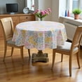 thumbnail image 3 of Serafina Home Spring Easter Vinyl Flannel Backed Tablecloth for Dining Room Kitchen Table Decor: Happy Easter Decorative Floral Pink Blue Green White (Pastel Flowers 70" Round), 3 of 6