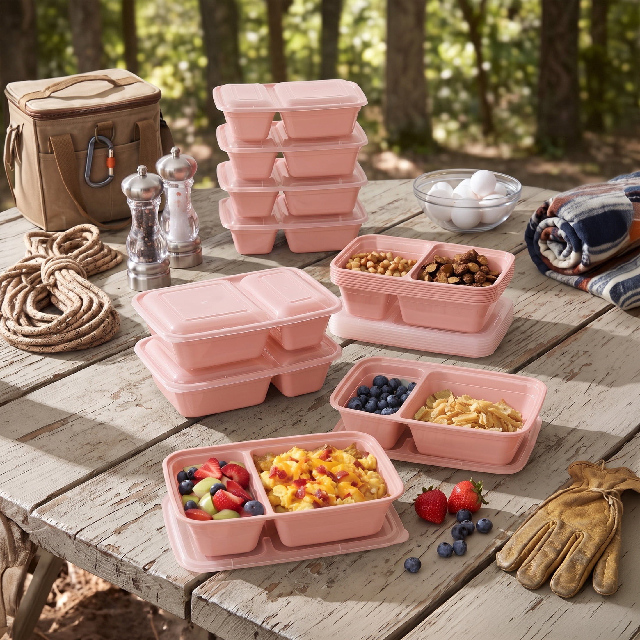 Mainstays 15-Pack 2-Compartment BPA-Free Meal Prep Food Storage Containers, Pink Blush