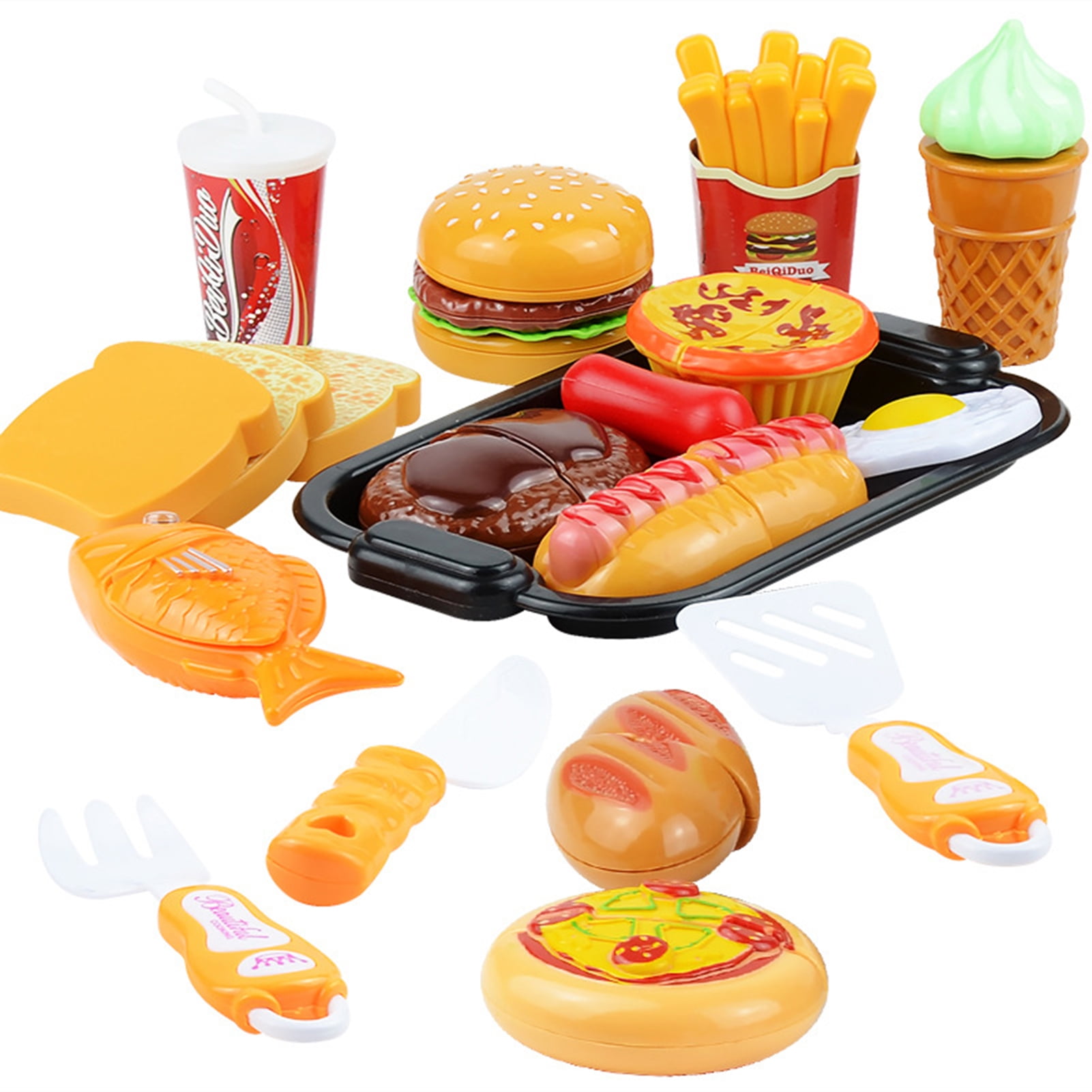 Burger Hot Dog,pizza And Cake Pretend Toy Play Food Set,kids Pretend  Kitchen Playset,simulated Tableware Plastic Knife,fork,dinner Plate Toy, children's Birthdays,halloween,thanksgiving,christmas Gifts - Temu Belgium