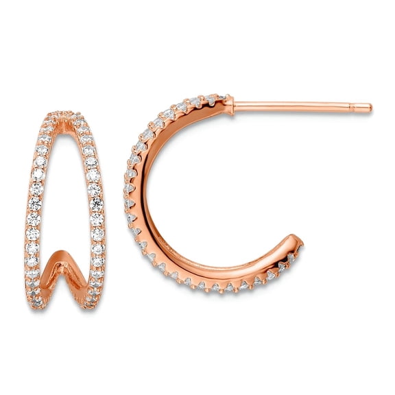 925 Sterling Silver Polished Rose-tone Cubic Zirconia Post Hoop Earrings 16.2x15.08mm Wide 4.4mm Thick Hoop Earring for