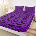 thumbnail image 4 of Homewish Purple Bat Camo Queen Sheets for Gothic Lovers, Halloween Silhouette Queen Sheet Sets, 4pcs, 1 Flat Sheet, 1 Fitted Sheet and 2 Pillowcases, 4 of 5